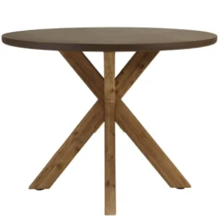 Nestor - table à manger ronde effet béton marron pied en bois d'acacia d100cm