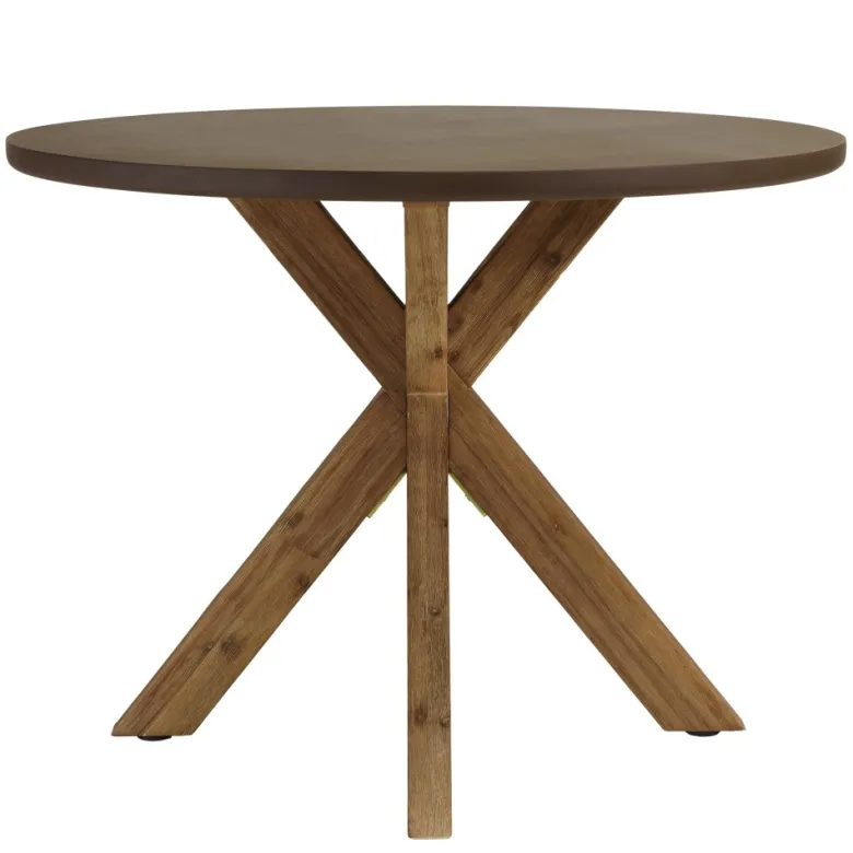 Nestor - table à manger ronde effet béton marron pied en bois d'acacia d100cm
