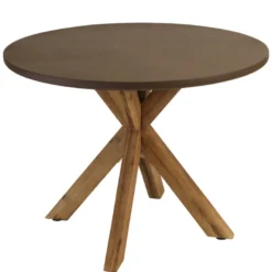 Nestor - table à manger ronde effet béton marron pied en bois d'acacia d100cm
