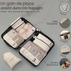 Organisateur de voyage, 7 pièces - beige