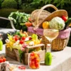 Panier en osier campagne - vichy rouge