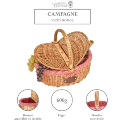 Panier en osier campagne - vichy rouge