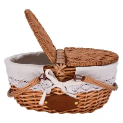 Panier en osier tissu dentelle lin