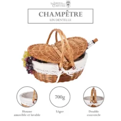 Panier en osier tissu dentelle lin