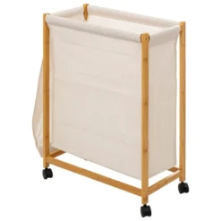 Panier à linge 52l sur roulettes bambou