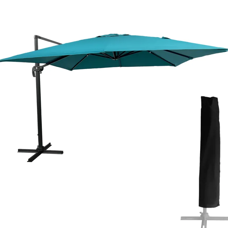 Parasol déporté molokai carré 3x3m bleu + housse
