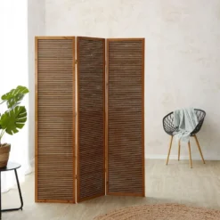 Paravent bois 3 pans bambou marron