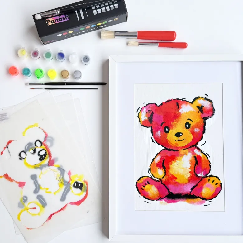 Peinture aux pochoirs débutant ourson – cadeau naissance