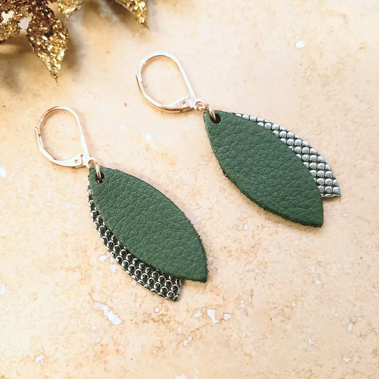 Pendantes mini petale vert de gris