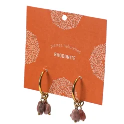 Petites créoles dorées Rhodonite rose