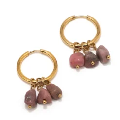 Petites créoles dorées Rhodonite rose