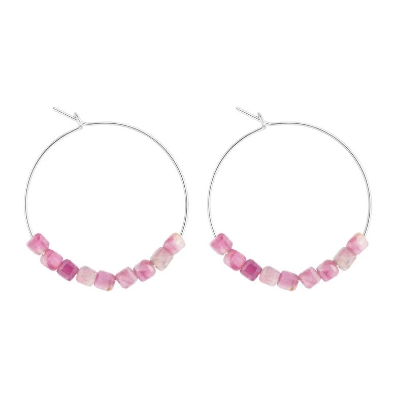 Petites créoles tourmaline rose & argent