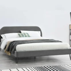 Phoenix lit 140 x 190 cm en velours gris et pieds noirs