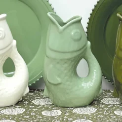 Pichet ou vase céramique poisson matcha vert clair