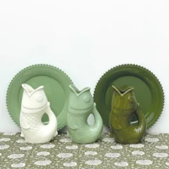 Pichet ou vase céramique poisson matcha vert clair
