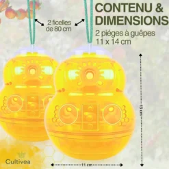 2 piège guêpes frelons extérieur réutilisable jaune
