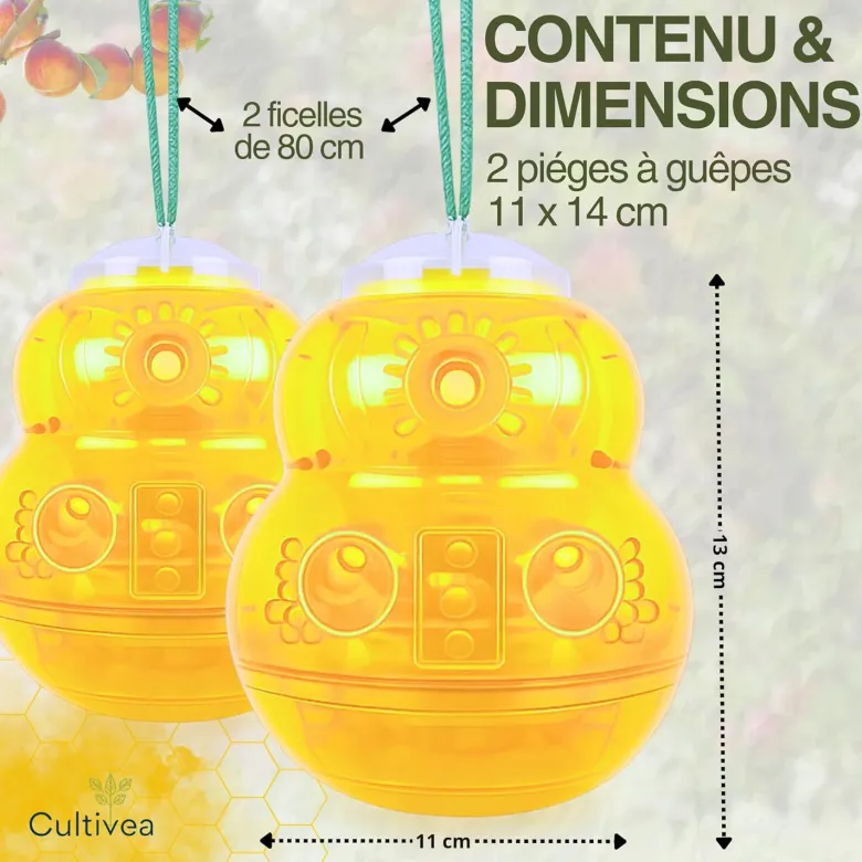 2 piège guêpes frelons extérieur réutilisable jaune