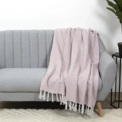 Plaid imprimé géométrique avec franges