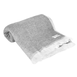 Plaid laine gris ivoire