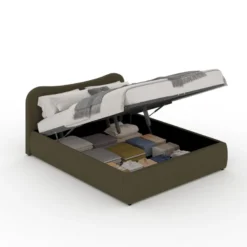 Plano lit coffre 140x190cm design arrondi velours côtelé vert