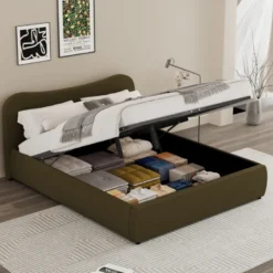 Plano lit coffre 140x190cm design arrondi velours côtelé vert