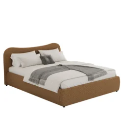 Plano lit coffre 160x200cm design arrondi velours côtelé marron