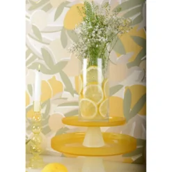 Plat à gâteaux jaune sur pied blanc 21cm - citron