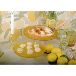 Plat à gâteaux jaune sur pied blanc 21cm - citron