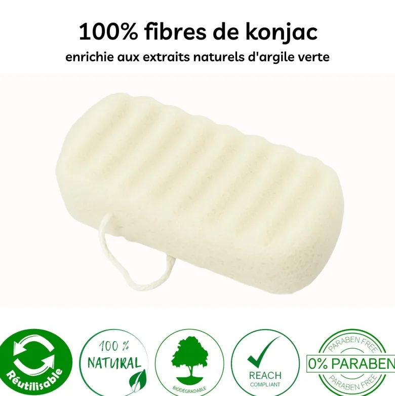 Éponge konjac argile verte pour le corps