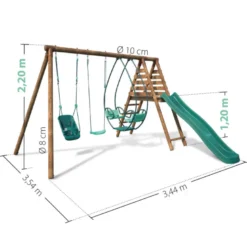 Portique en bois rond 3 agrès avec balan