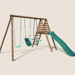 Portique en bois rond 3 agrès balançoire