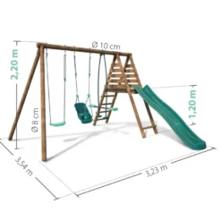 Portique en bois rond 3 agrès balançoire