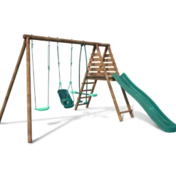 Portique en bois rond 3 agrès balançoire
