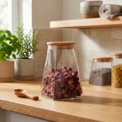Pot triangulaire avec couvercle en bois 740ml