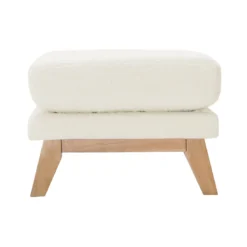 Pouf repose-pieds déhoussable en tissu effet laine bouclée blanc cassé oslo