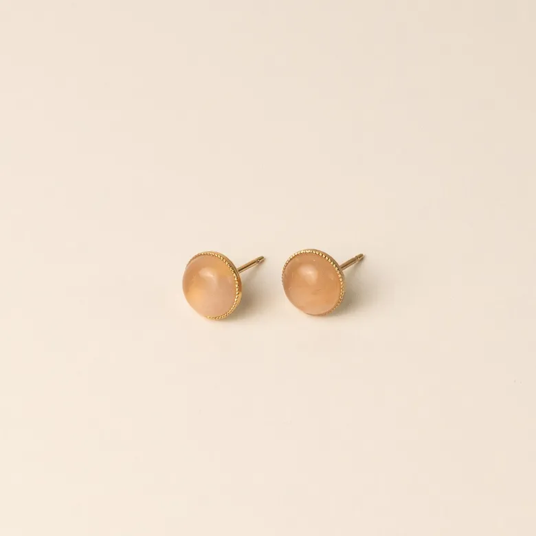 Puces rondes dorées - quartz rose