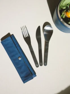 Qwetch set de 3 couverts en inox bleu Bleu foncé