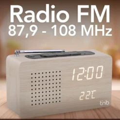 Radio réveil led avec finition bois