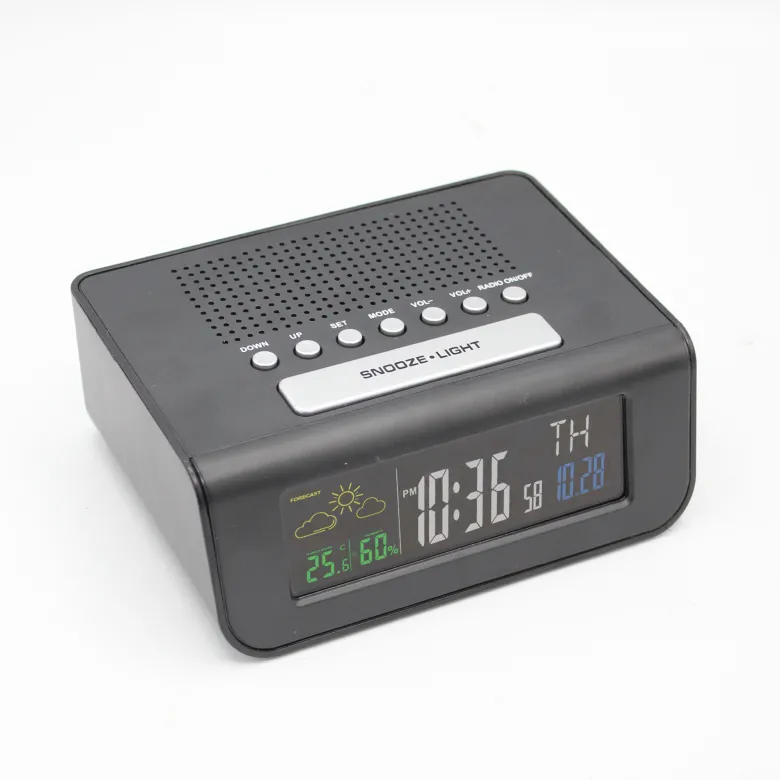 Radio-réveil station météo écran lcd couleur et radio fm 30 mémoires