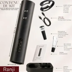 Ranji- kit tire bouchon électrique rechargeable usb c et accessoires pour vin