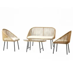 Ravello salon de jardin 4 places avec table basse effet rotin naturel