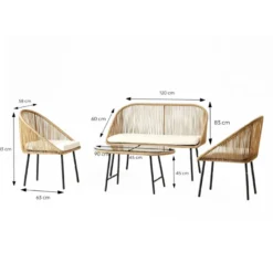 Ravello salon de jardin 4 places avec table basse effet rotin naturel