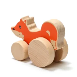 Renard à roulettes en bois