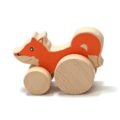 Renard à roulettes en bois