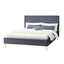 Riverside lit 160 x 200 cm en velours et laiton gris