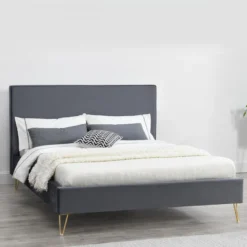 Riverside lit 160 x 200 cm en velours et laiton gris