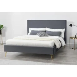 Riverside lit 160 x 200 cm en velours et laiton gris