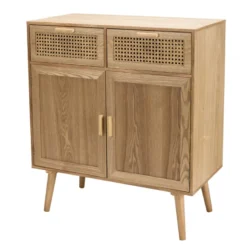 Rodrigo - buffet couleur naturelle 2 tiroirs 2 portes bois cannage