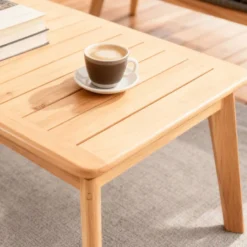 Rosario salon de jardin 4 places en bois avec 2 tables gris anthracite et bois