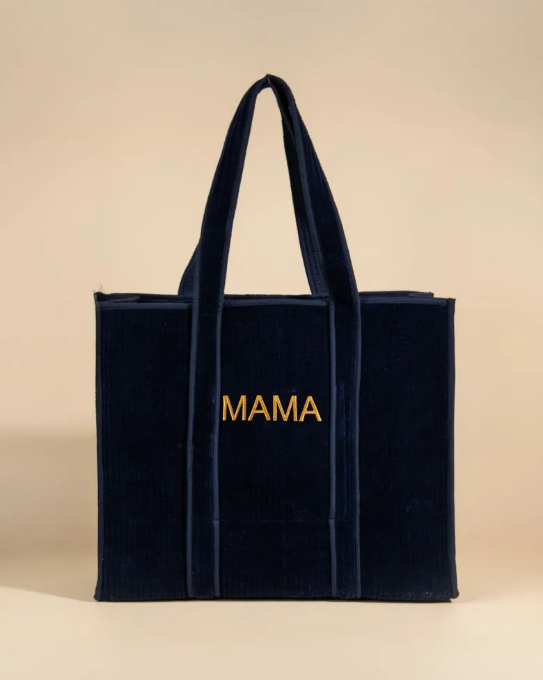 Sac cabas réversible deepa velours bleu nuit